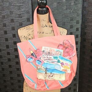 Lancôme Paris Vibrant Beach Print Canvas Tote Bag Multi-Color